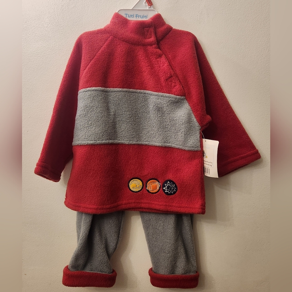 Red and Gray Fleece Jacket and Pants Set. 24mos.